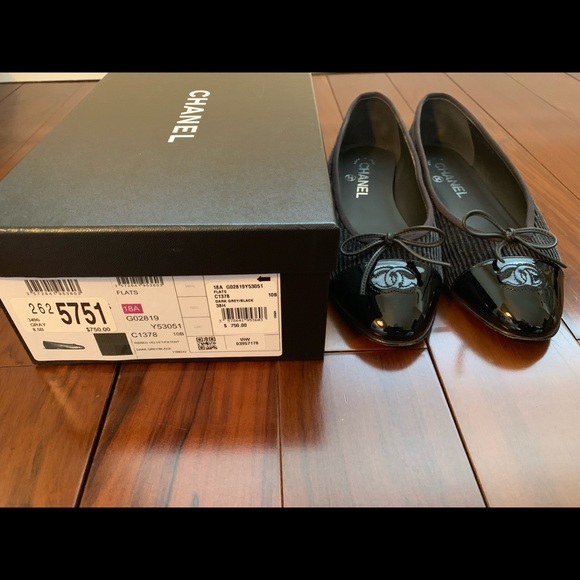 Chanel black/grey ballet flats 38.5 w/box from BG - Picture 3 of 6